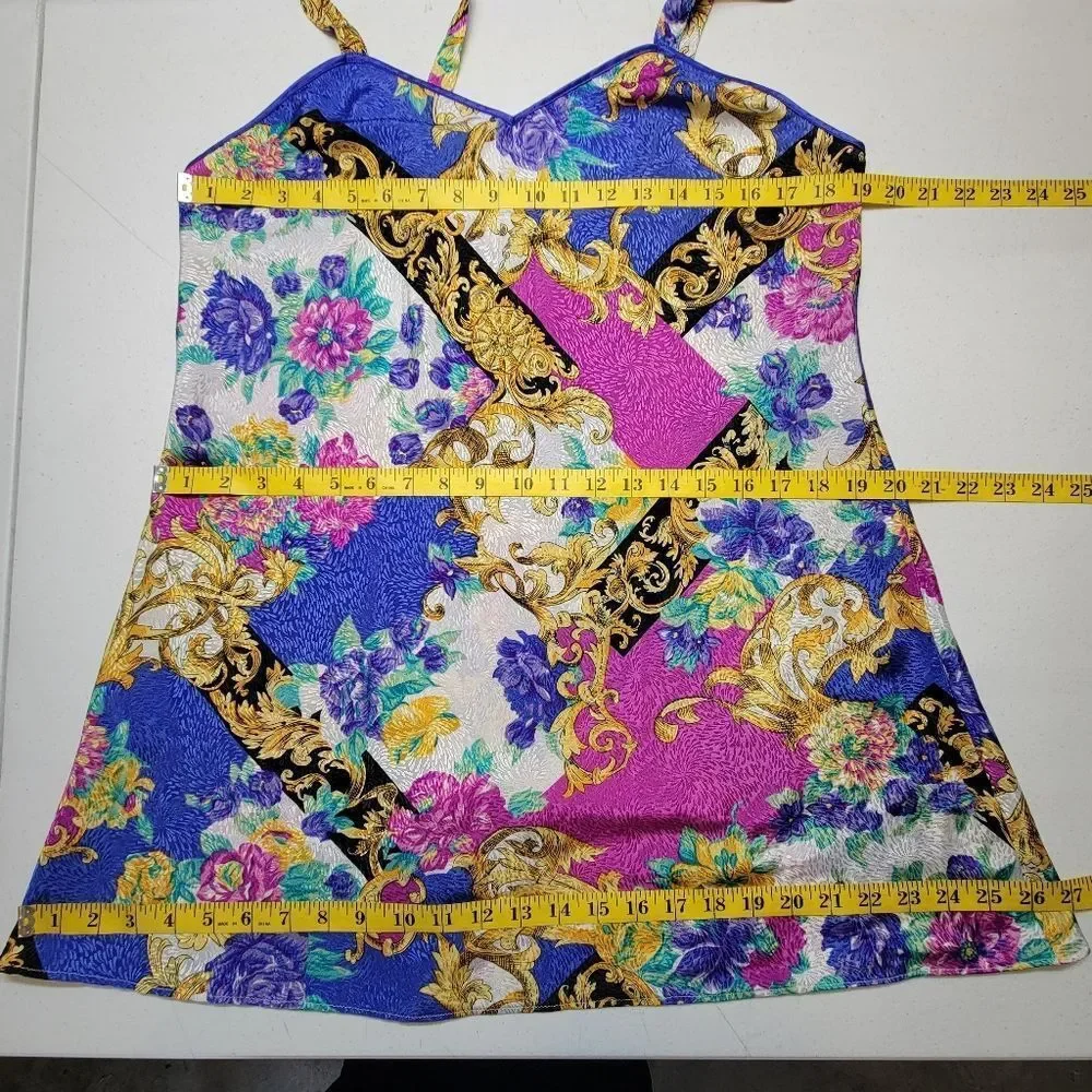 Vintage Satin Floral and Baroque Print Chemsie Slip Dress and Matching Robe Set
